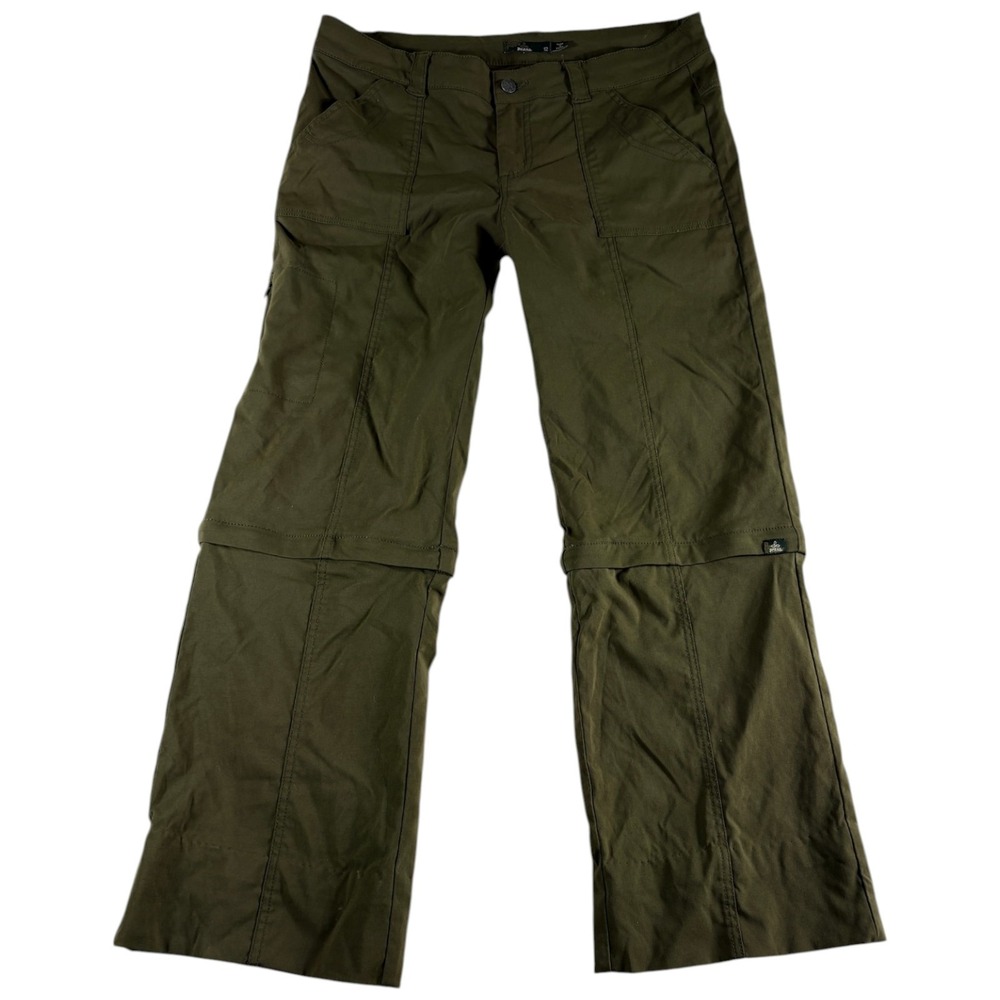 Prana Convertible Pants Womens 12 Olive Green Flat Front Wide Leg Outdoor Hiking
